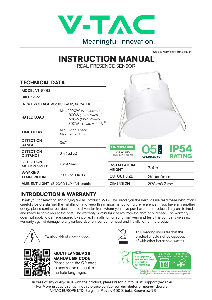 Página 1 del manual Manual de usuario V-TAC VT-81013