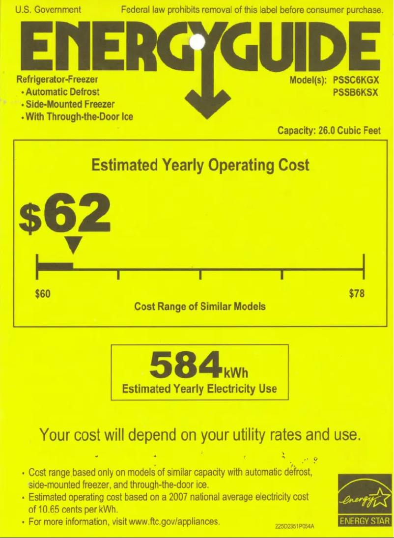 Página 1 del manual Etiqueta energética GE Profile PSSC6KGXBB