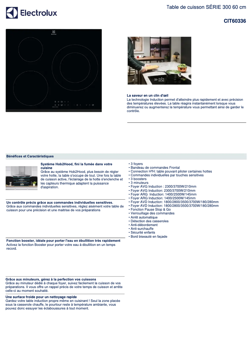Page 1 de la notice Fiche technique Electrolux CIT60336