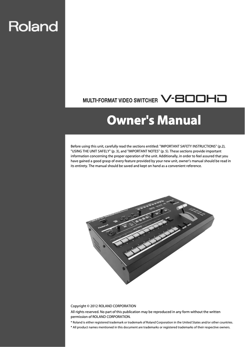 Image de la première page du manuel de l'appareil V-800HD MK II