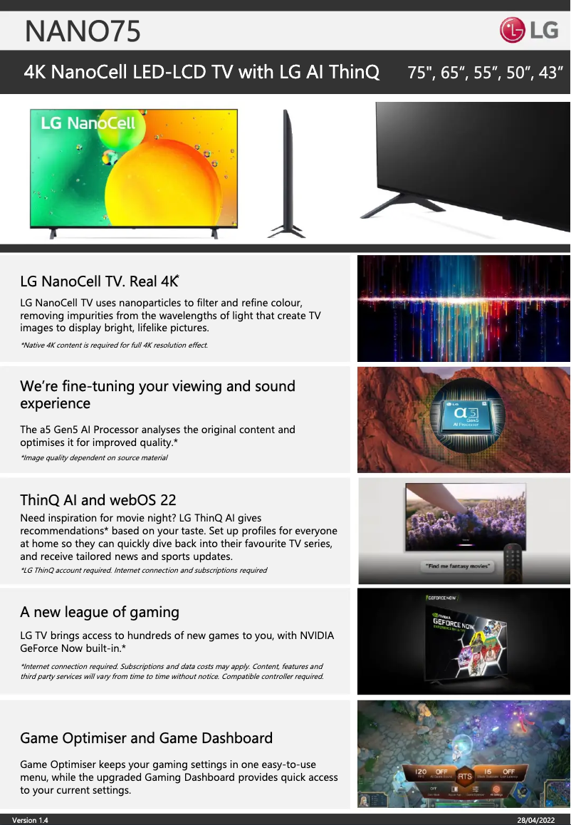 Image de la première page du manuel de l'appareil 43NANO75SQA