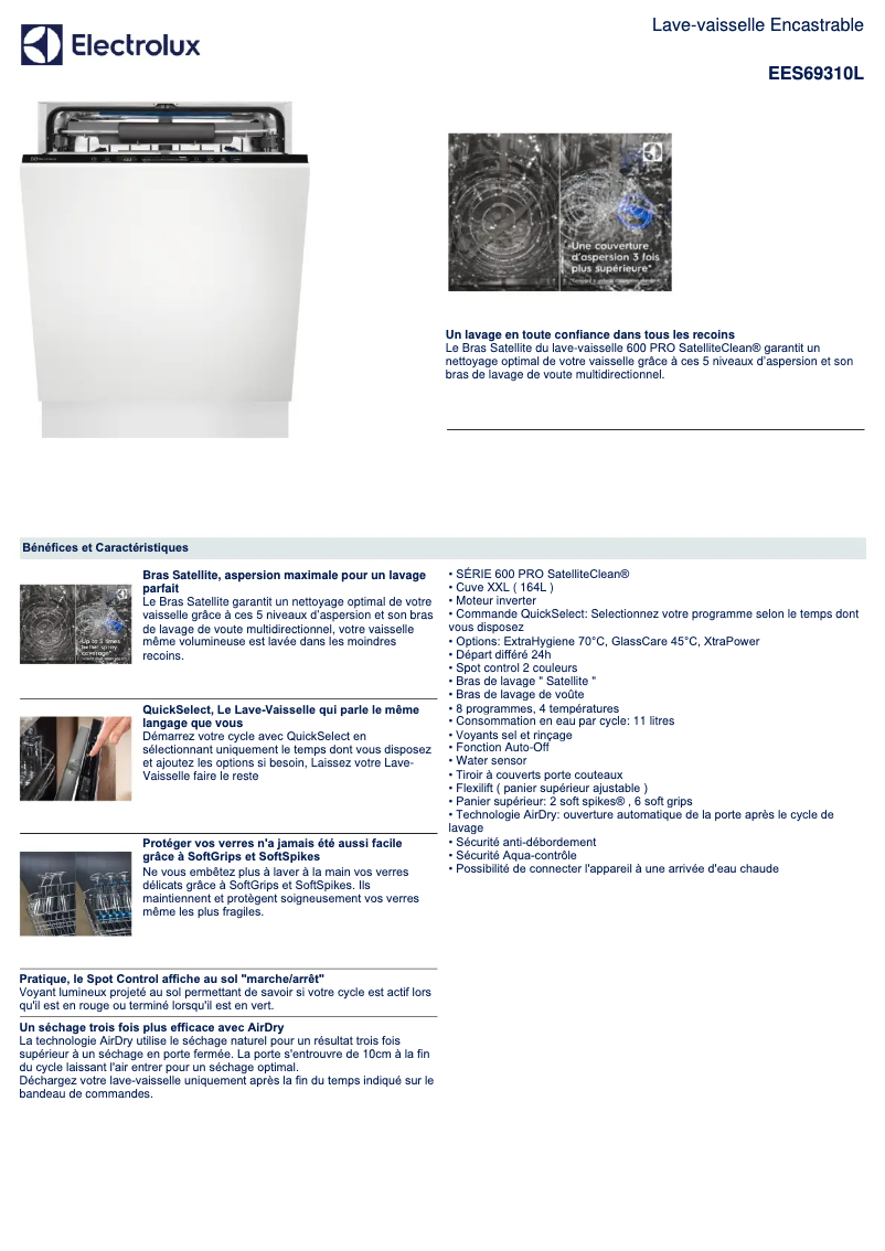 Page 1 de la notice Fiche technique Electrolux EES69310L