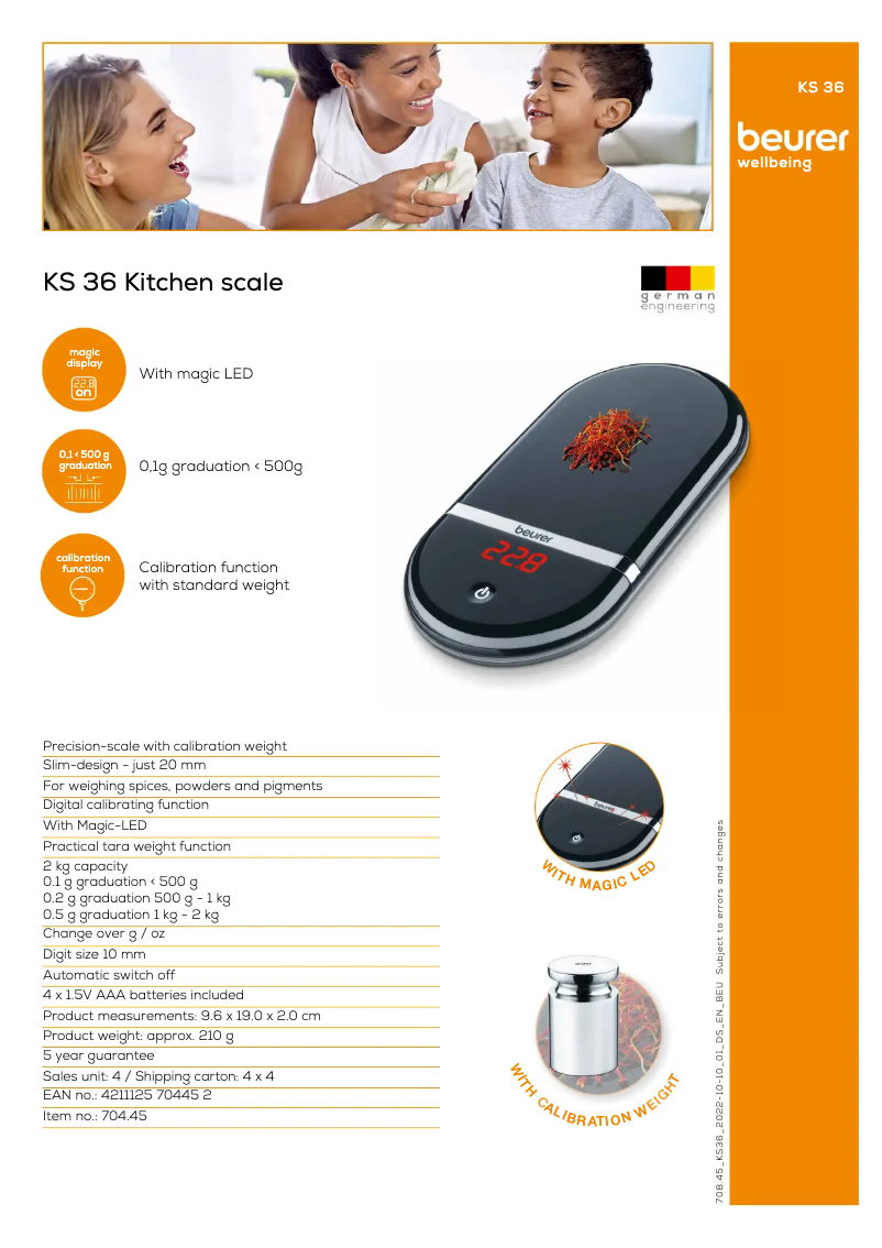 Page 1 de la notice Fiche technique Beurer KS 36