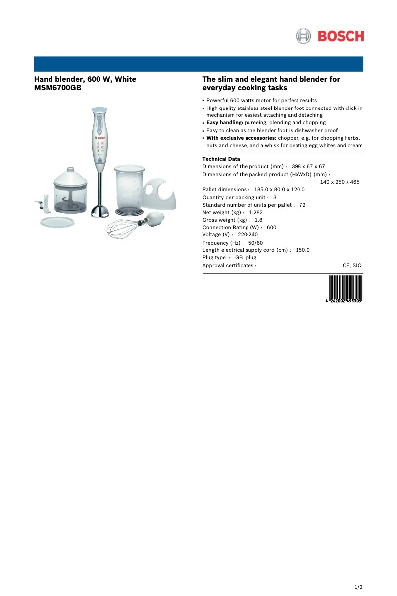 Page n°1 - Fiche technique Bosch MSM6700GB