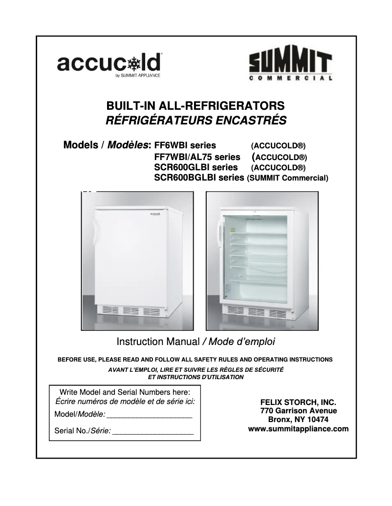 Page n°1 - Manuel utilisateur Accucold AL751WLBI