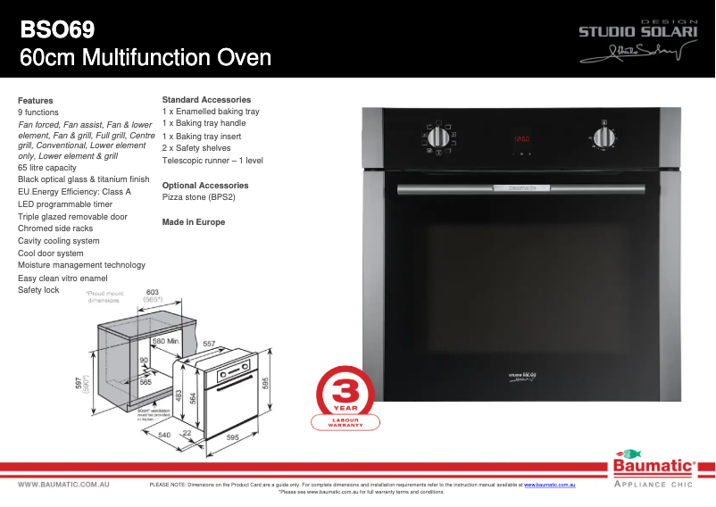 Page 1 de la notice Fiche technique Baumatic BSO69
