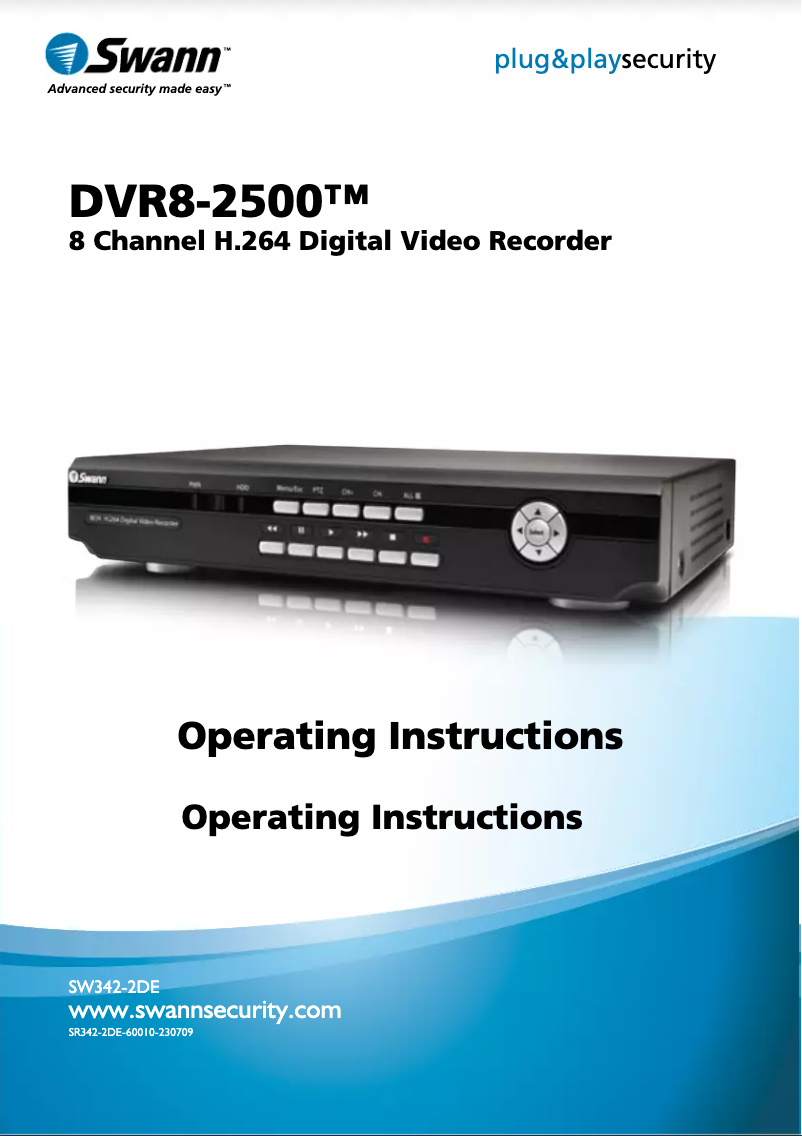 Page 1 de la notice Manuel utilisateur Swann DVR8-2500