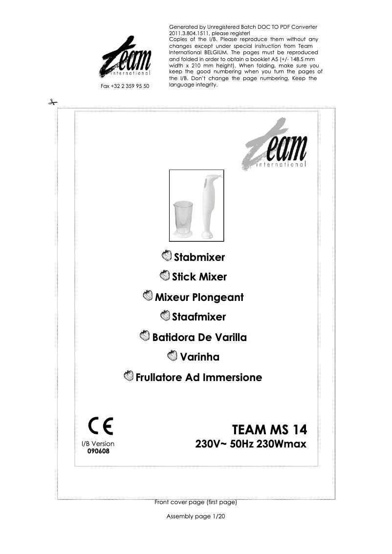 Page 1 de la notice Manuel utilisateur Team MS 14