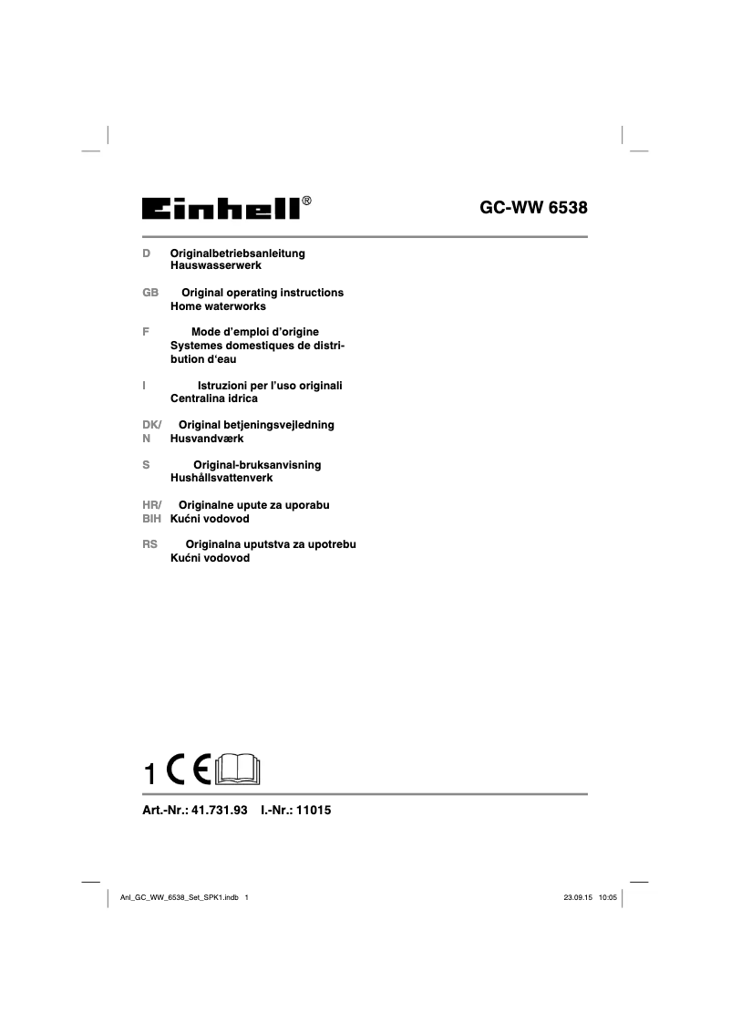 Page 1 de la notice Manuel utilisateur Einhell GC-WW 6538