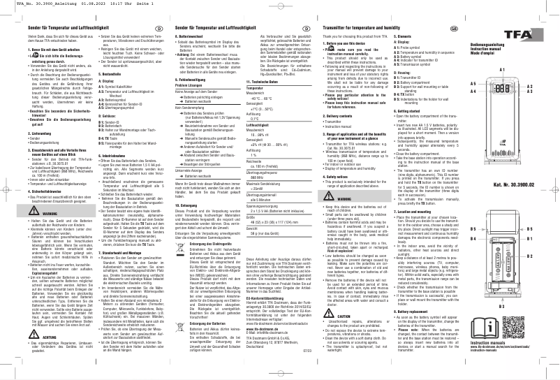 Page 1 de la notice Manuel utilisateur TFA 30.3900.02