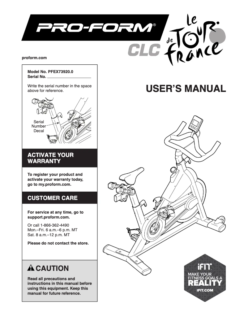 Page n°1 - Manuel utilisateur ProForm CLC