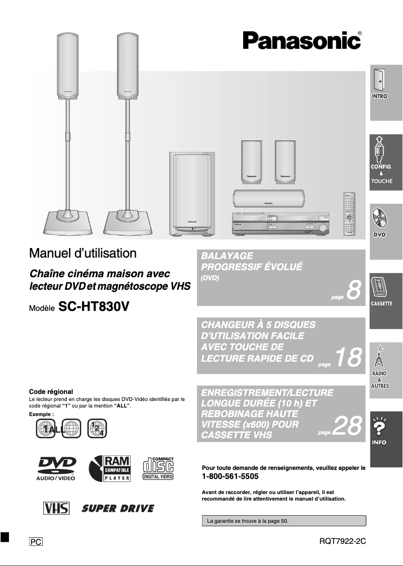 Page 1 de la notice Manuel utilisateur Panasonic SC-HT830V