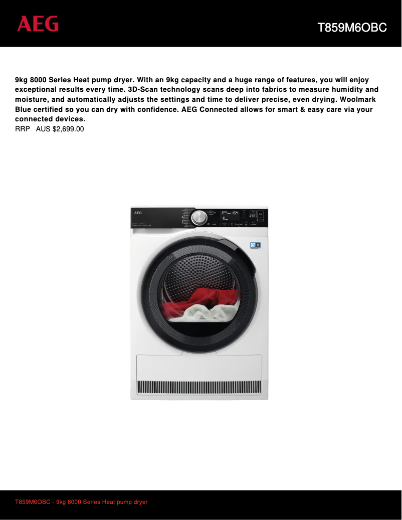 Página 1 del manual Ficha técnica AEG T859M6OBC