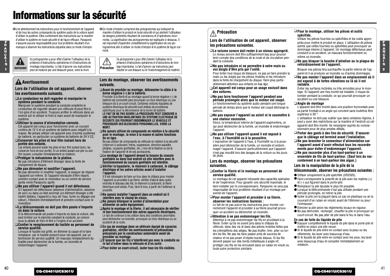 Page n°1 - Manuel utilisateur Panasonic CQ-C5301U