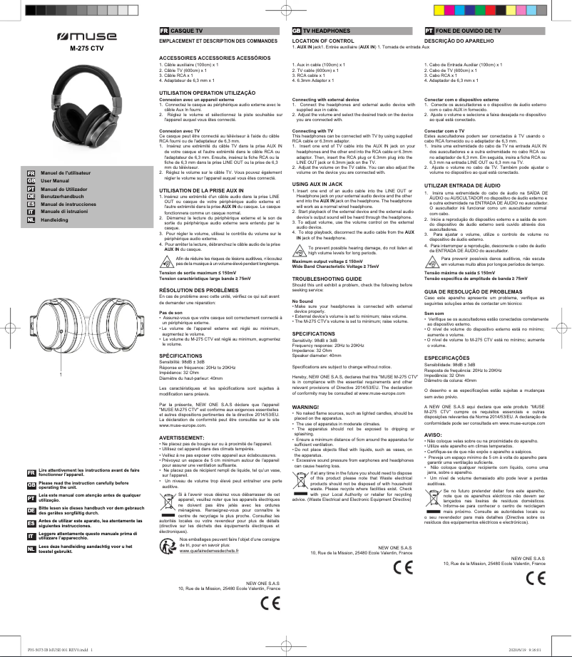 Page 1 de la notice Manuel utilisateur Muse M-275 CTV