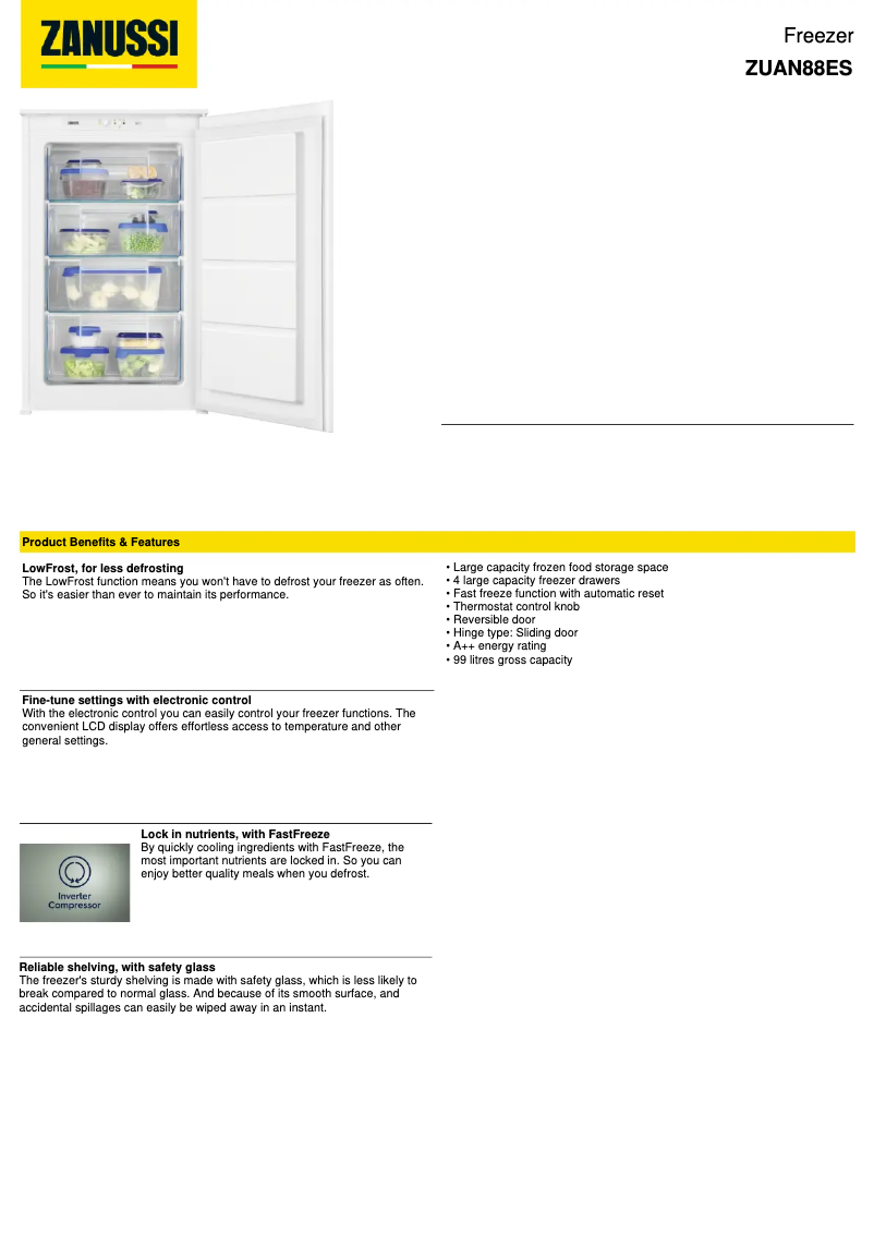 Page n°1 - Fiche technique Zanussi ZUAN88ES