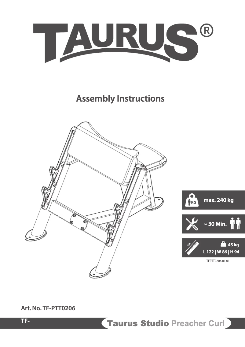 Page 1 de la notice Manuel utilisateur Taurus Studio Preacher Curl