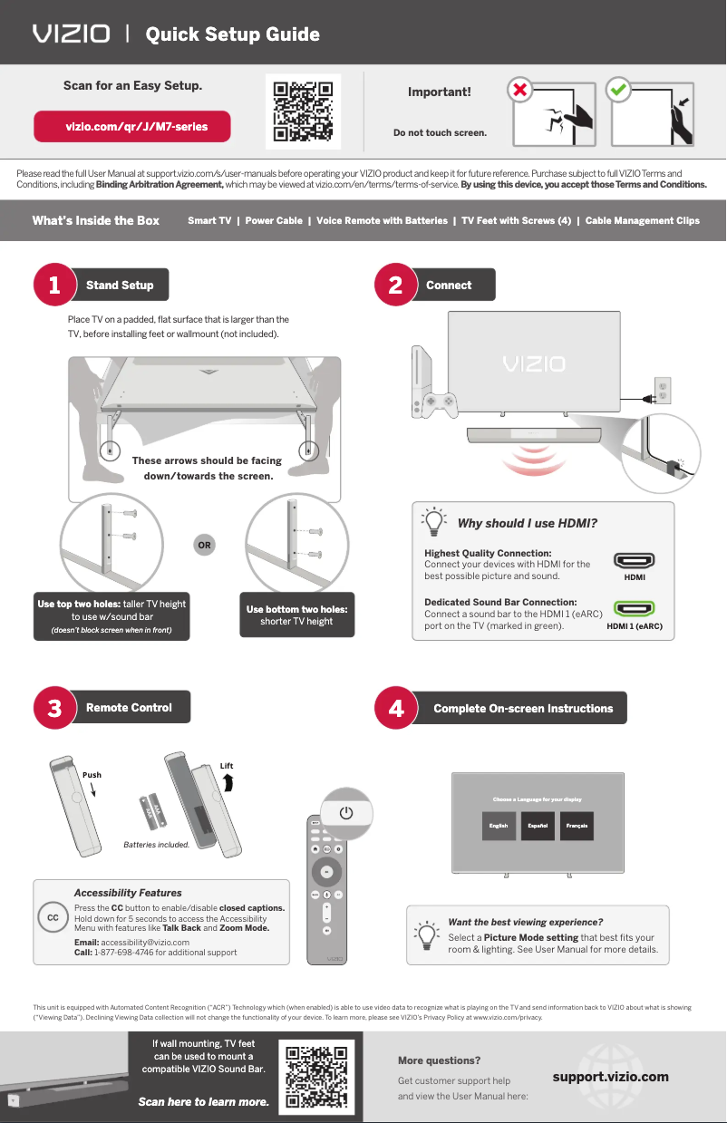 Page 1 de la notice Guide de démarrage rapide VIZIO M70Q7-J03