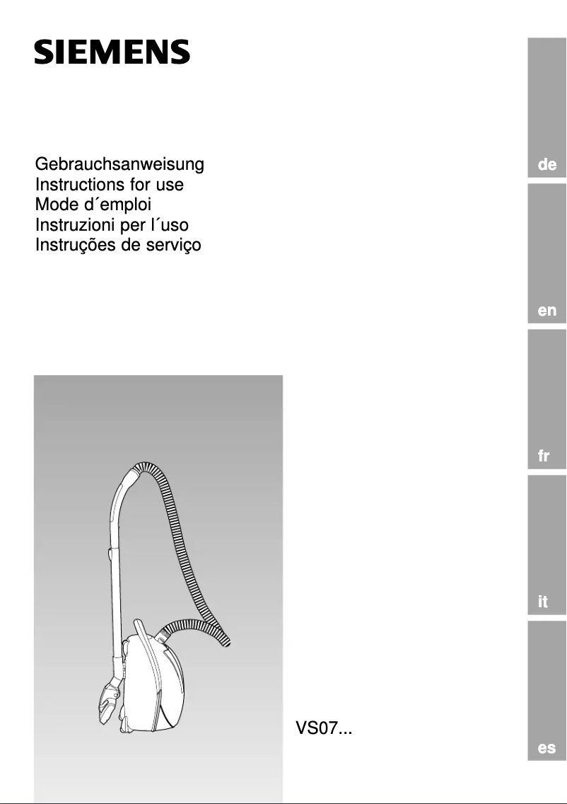 Page 1 de la notice Manuel d'utilisation et d'entretien Siemens VS07G1840