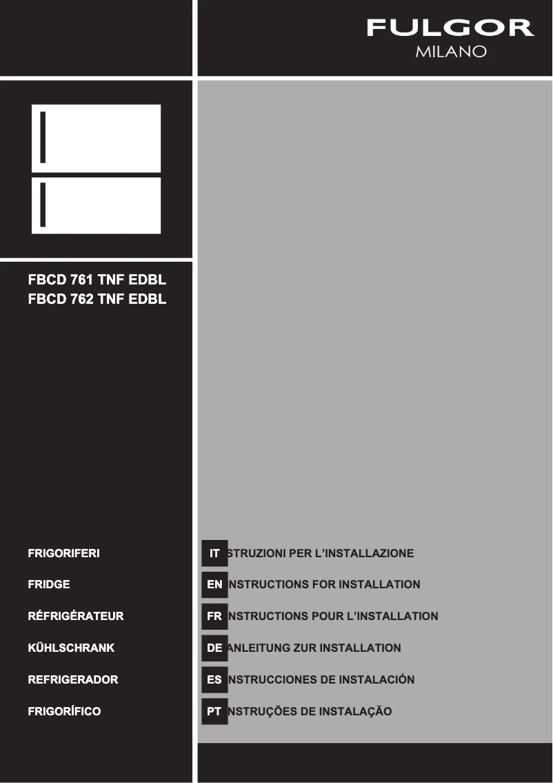 Page 1 de la notice Guide d'installation Fulgor Milano FBCD 762 TNF EDBL