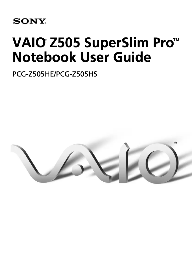 Image de la première page du manuel de l'appareil Vaio PCG-Z505HE