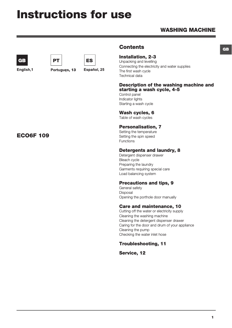Page n°1 - Manuel utilisateur Hotpoint Ariston ECO6F 109 (EU)