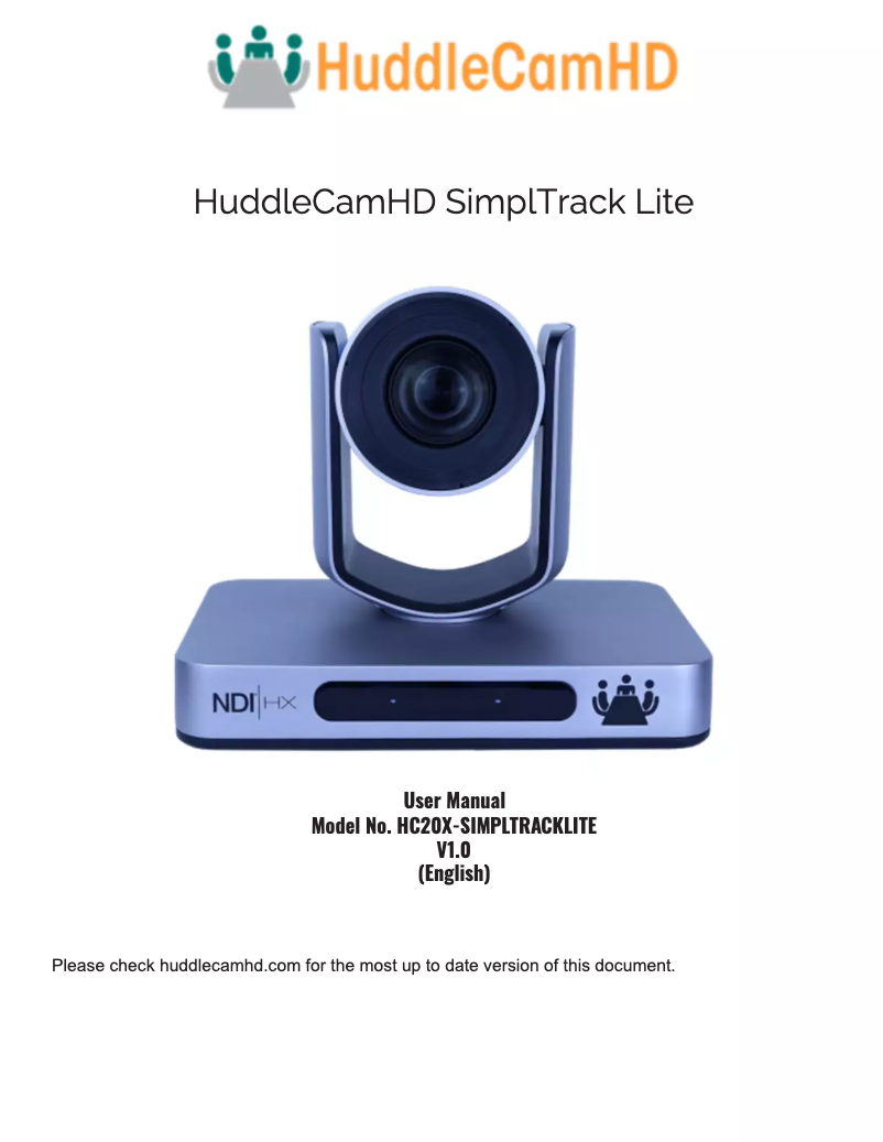 Page n°1 - Manuel utilisateur HuddleCamHD SimplTrack Lite