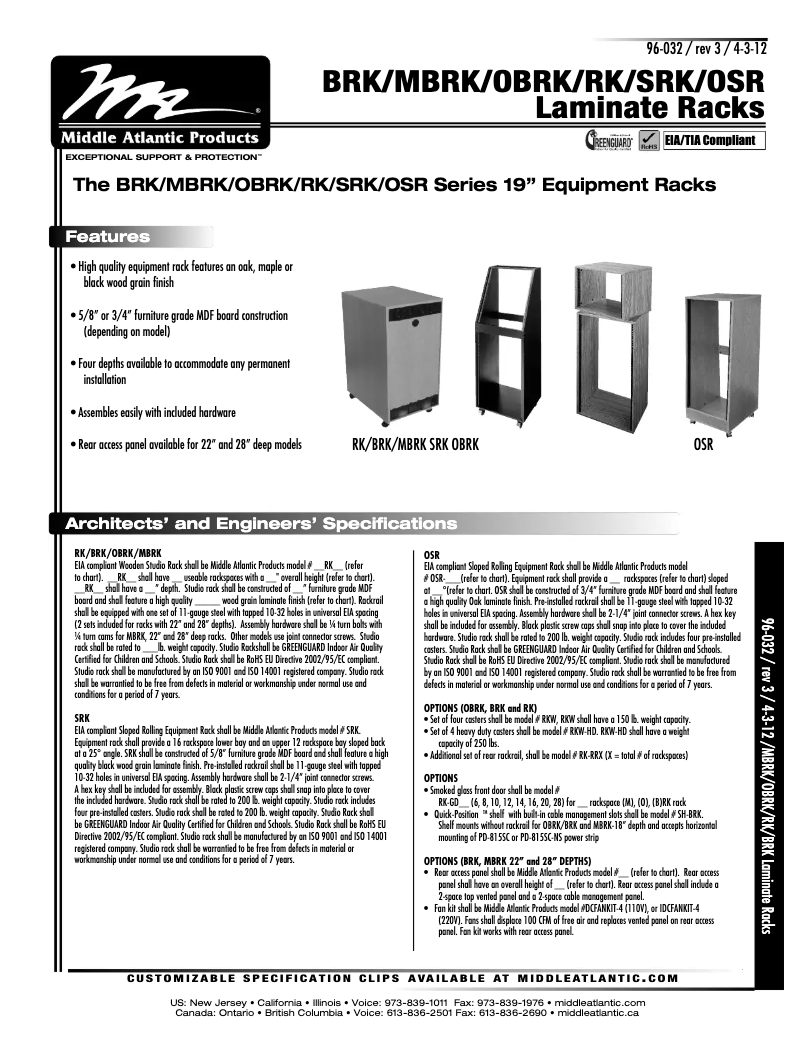 Page n°1 - Manuel utilisateur Middle Atlantic RK-RR8