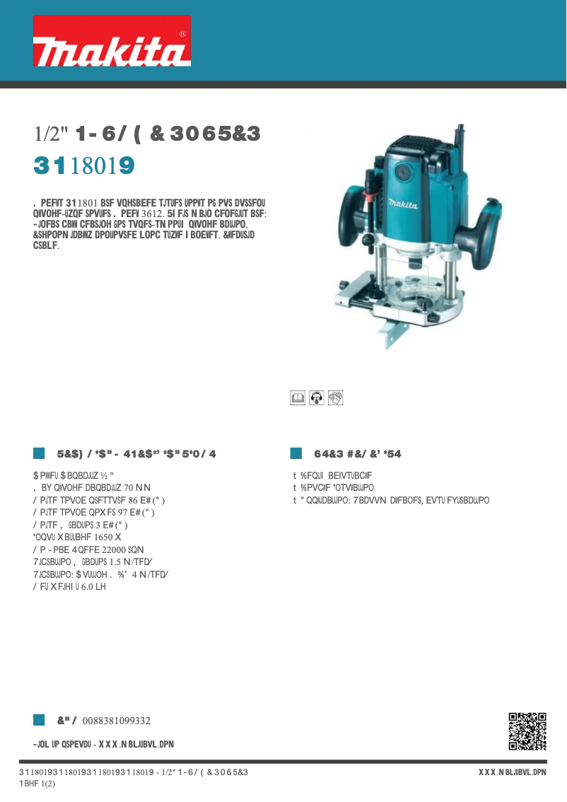 Page 1 de la notice Fiche technique Makita RP1801X