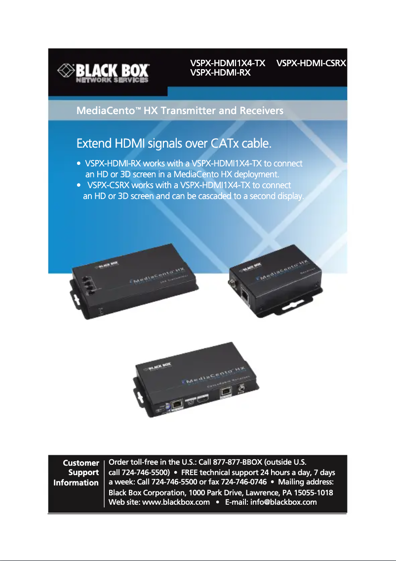 Page n°1 - Manuel utilisateur Black Box VSPX-HDMI-CSRX