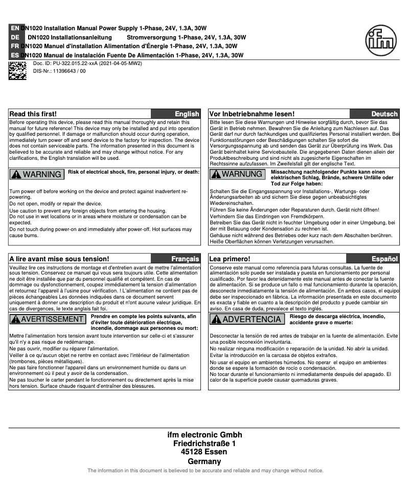 Image de la première page du manuel de l'appareil DN1020