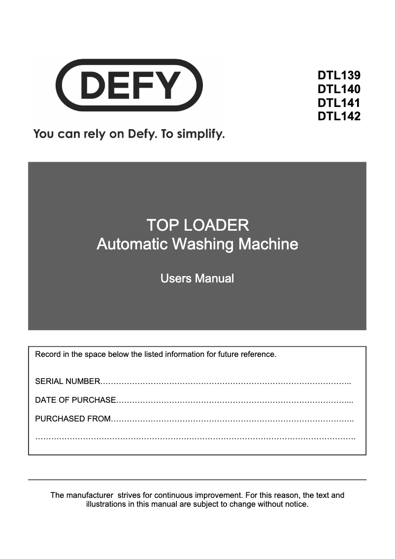 Page 1 de la notice Manuel utilisateur Defy DTL 142