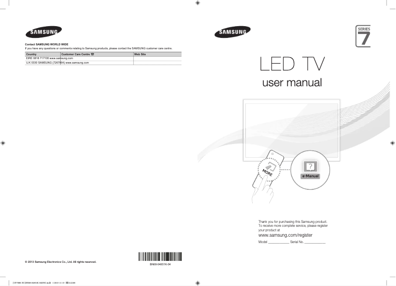 Page 1 de la notice Manuel utilisateur Samsung UE55F7000ST
