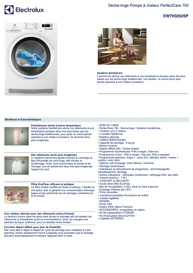 Image de la première page du manuel de l'appareil EW7H3252SP
