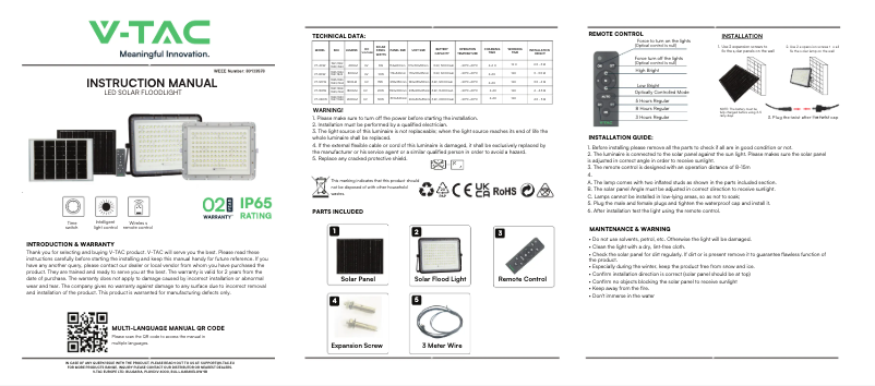 Page 1 de la notice Manuel utilisateur V-TAC VT-80W