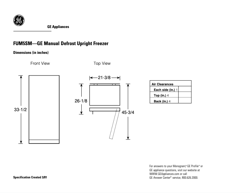 Page n°1 - Fiche technique GE FUM5SMRWH