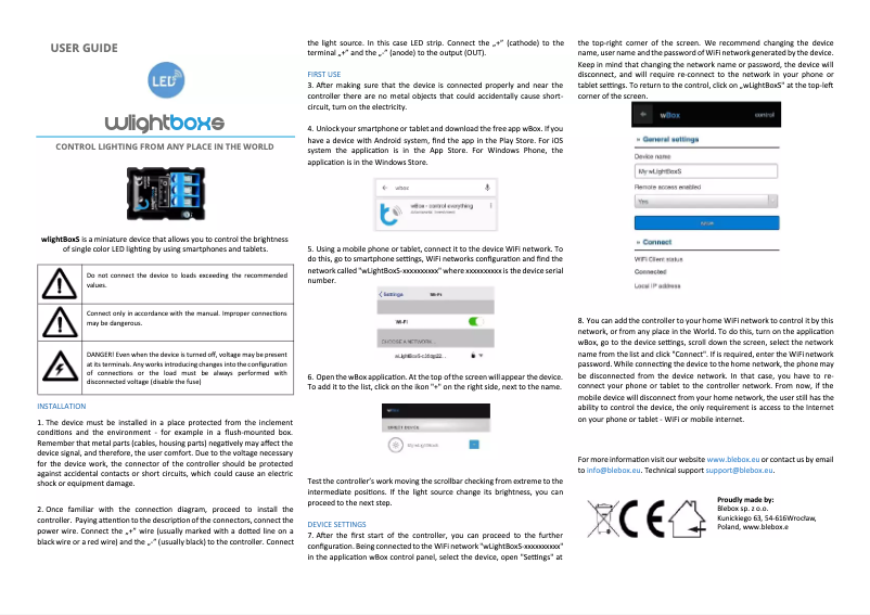 Page n°1 - Manuel utilisateur Blebox wLightBoxS