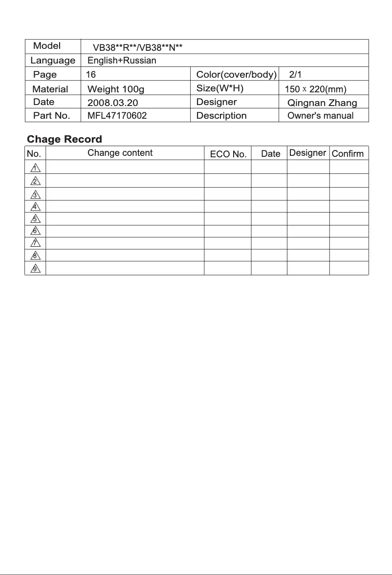 Página 1 del manual Manual de usuario LG V-C3814N