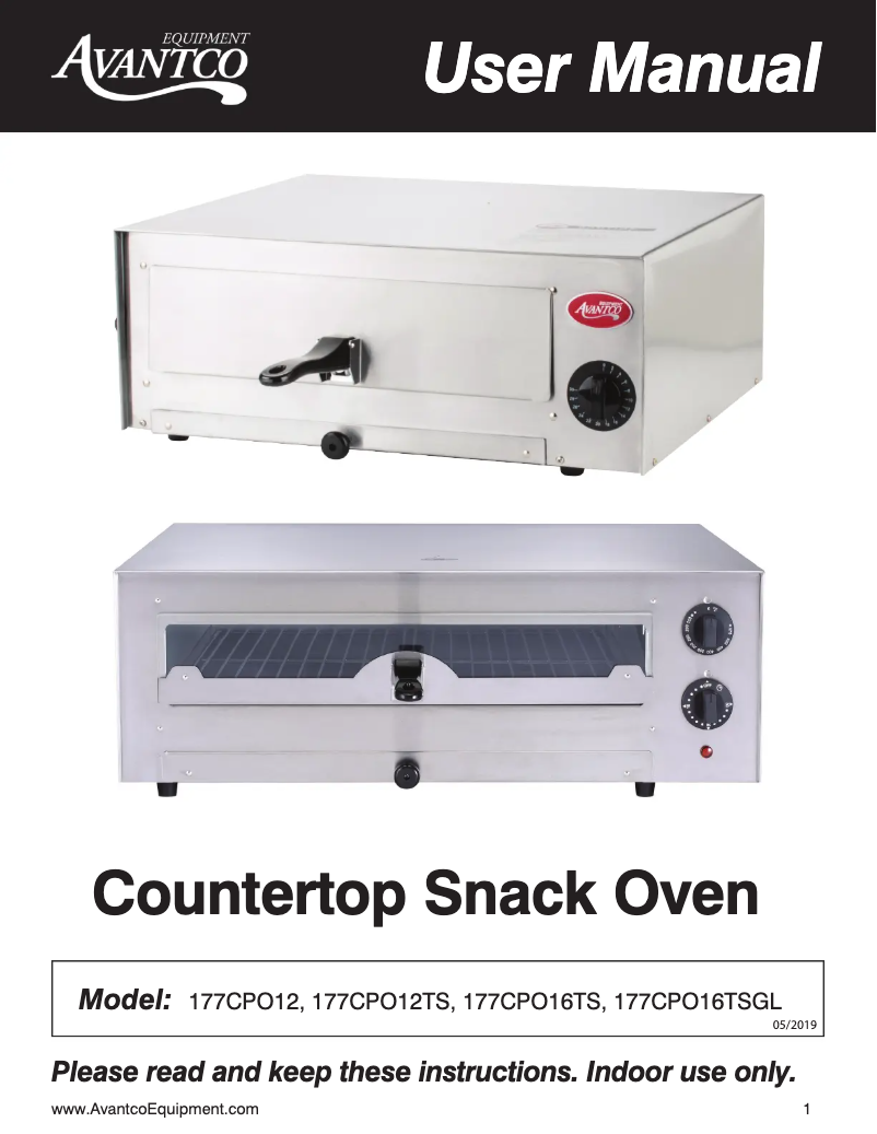 Page 1 de la notice Manuel utilisateur Avantco CPO12TS