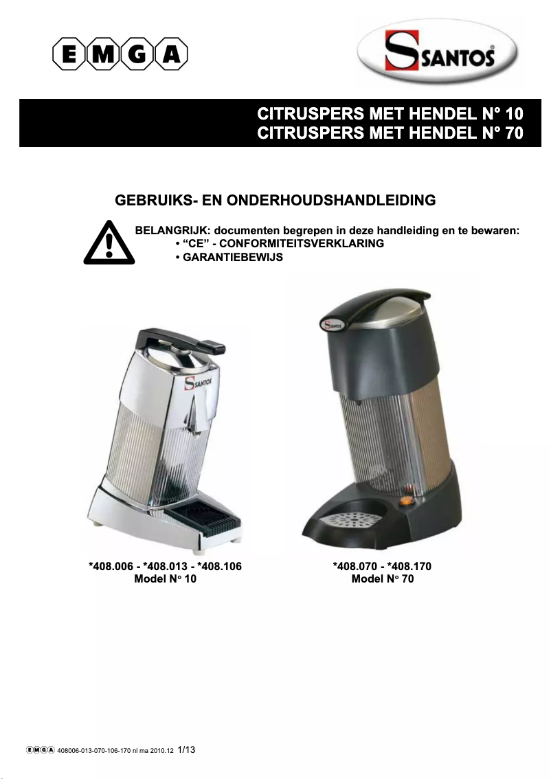 Page 1 de la notice Manuel utilisateur Santos N° 70