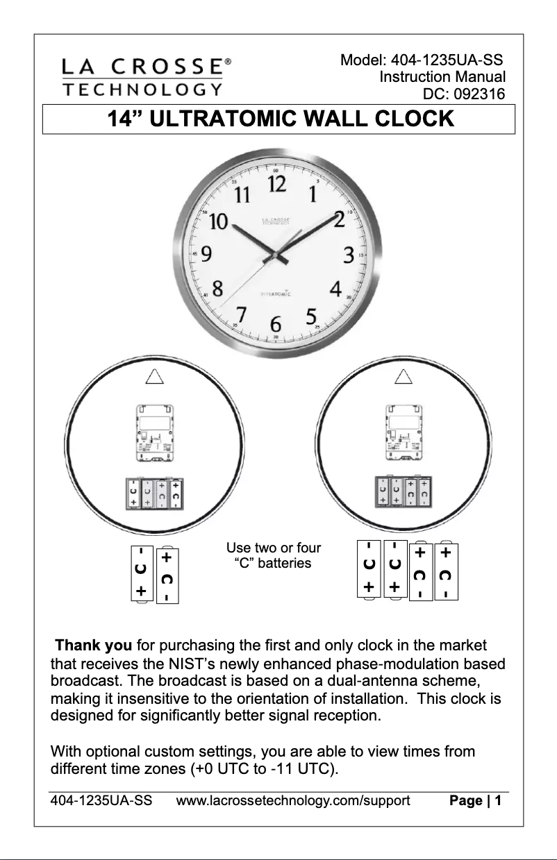 Page 1 de la notice Manuel utilisateur La Crosse Technology 404-1235UA-SS