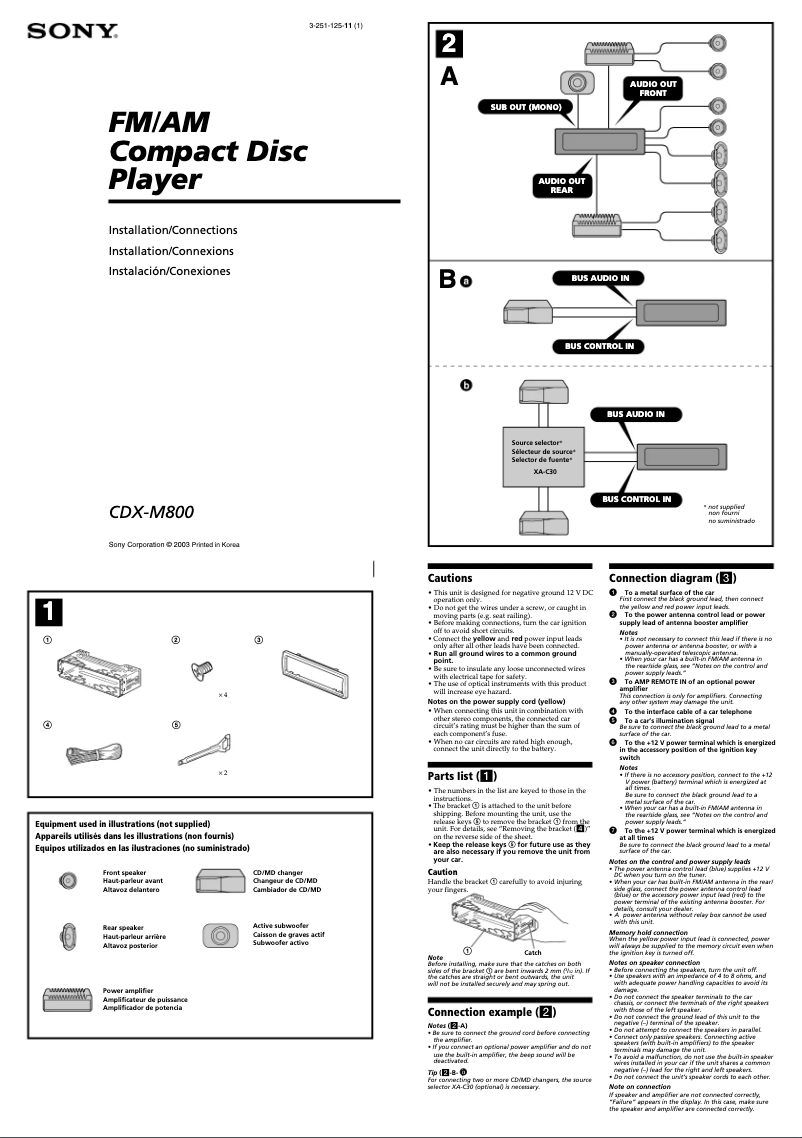 Image de la première page du manuel de l'appareil CDX-M800