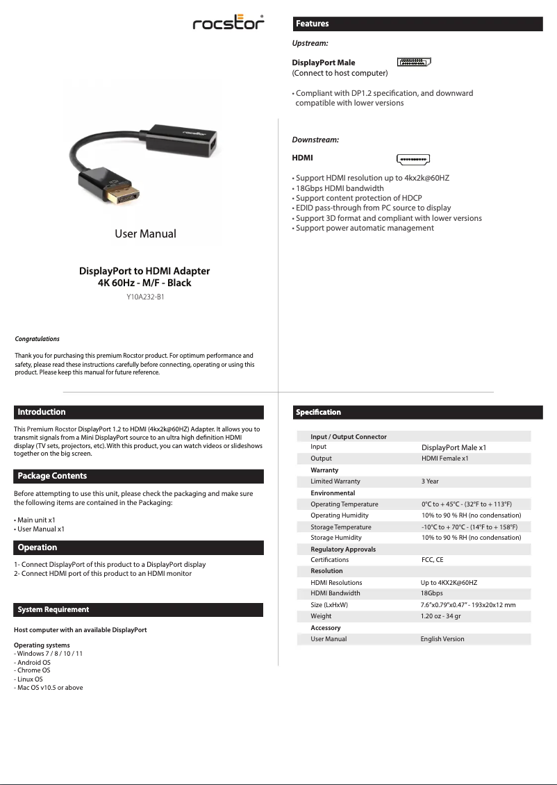 Página 1 del manual Manual de usuario Rocstor Y10A232-B1