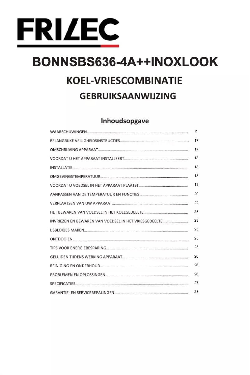 Page 1 de la notice Manuel utilisateur Frilec BONNSBS636-4A++