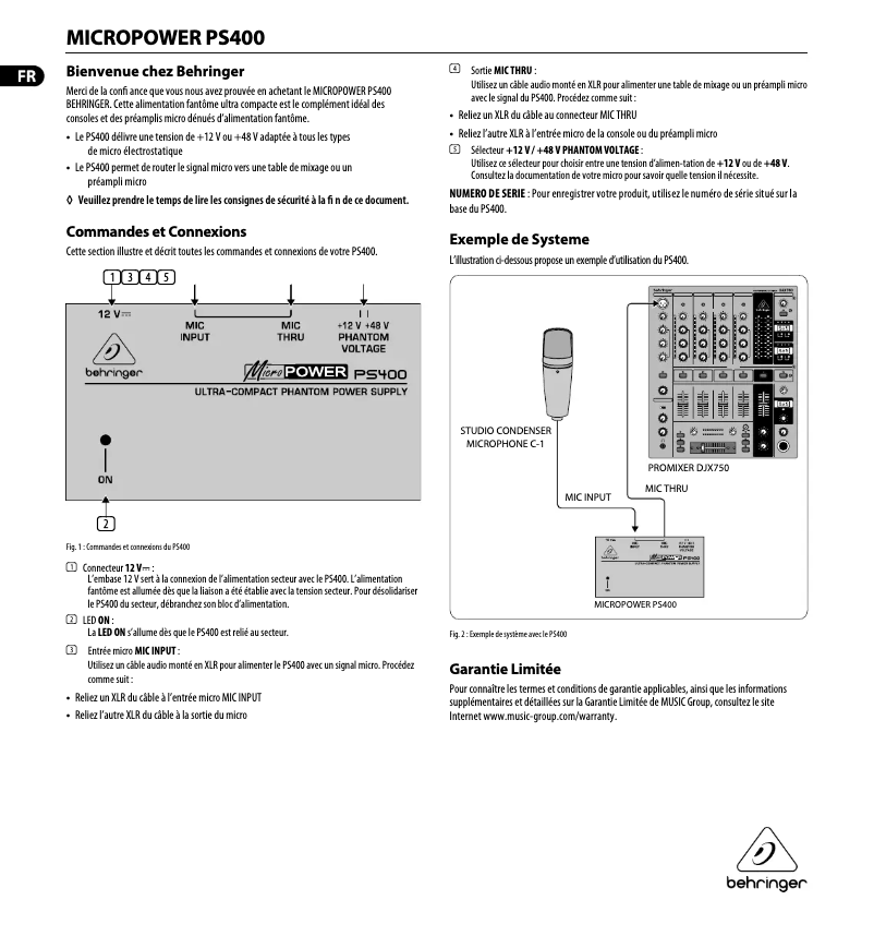 Page n°1 - Manuel utilisateur Behringer MicroPower PS400