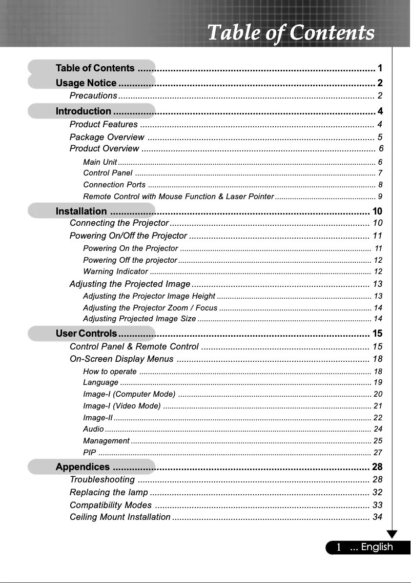 Page n°1 - Manuel utilisateur Optoma EP751