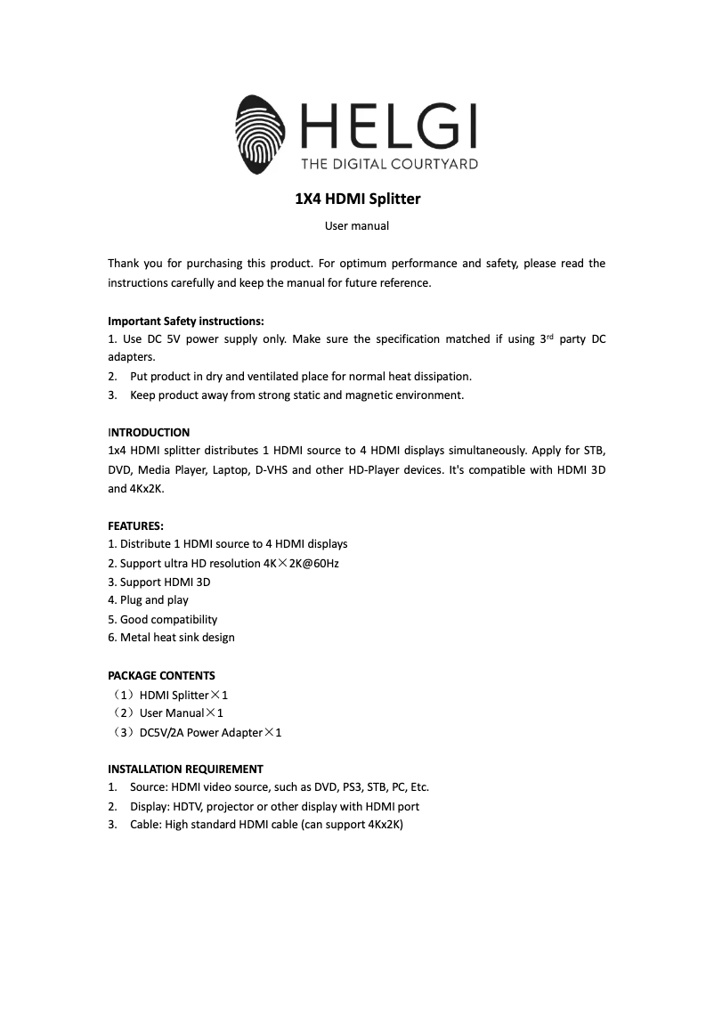 Página 1 del manual Manual de usuario HELGI HLG0314-V2.0