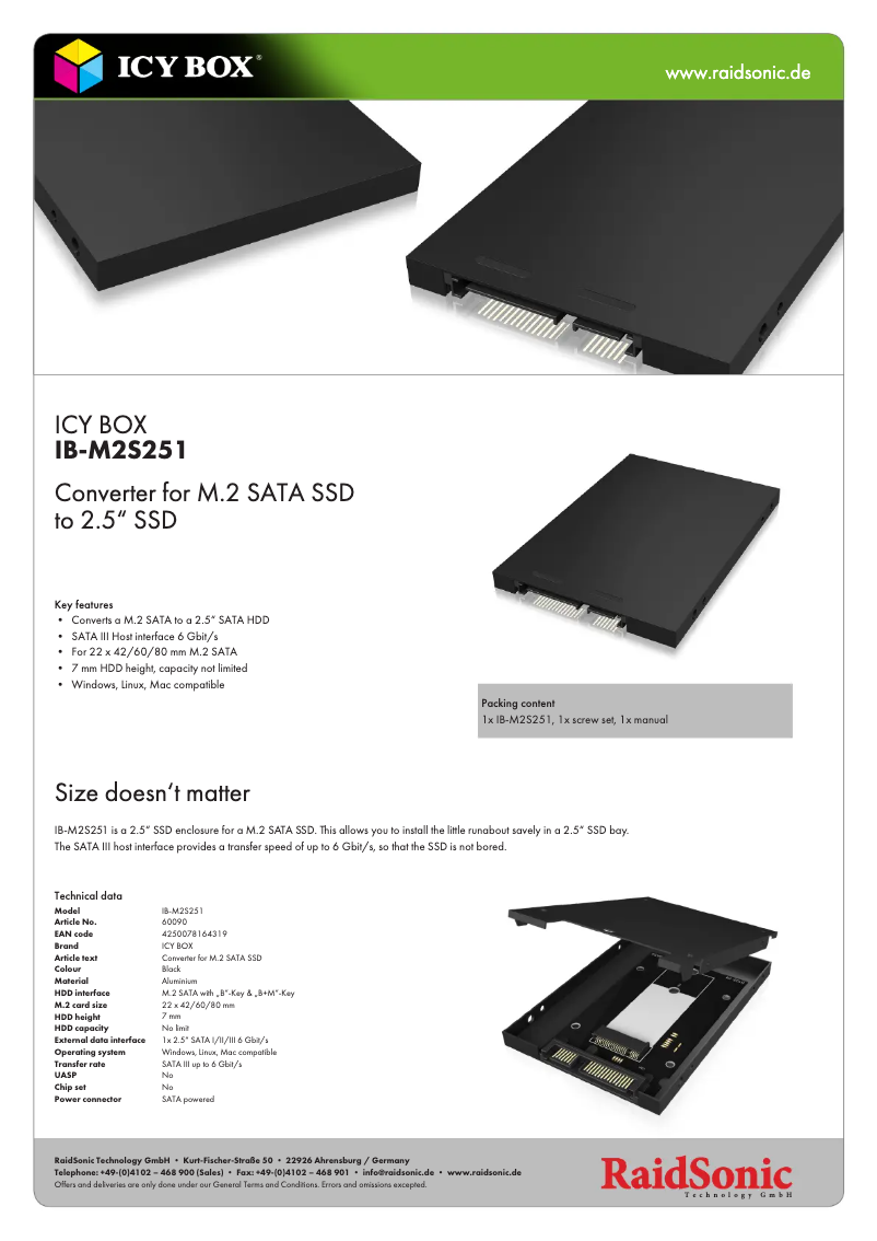 Page n°1 - Fiche technique Icy Box IB-M2S251