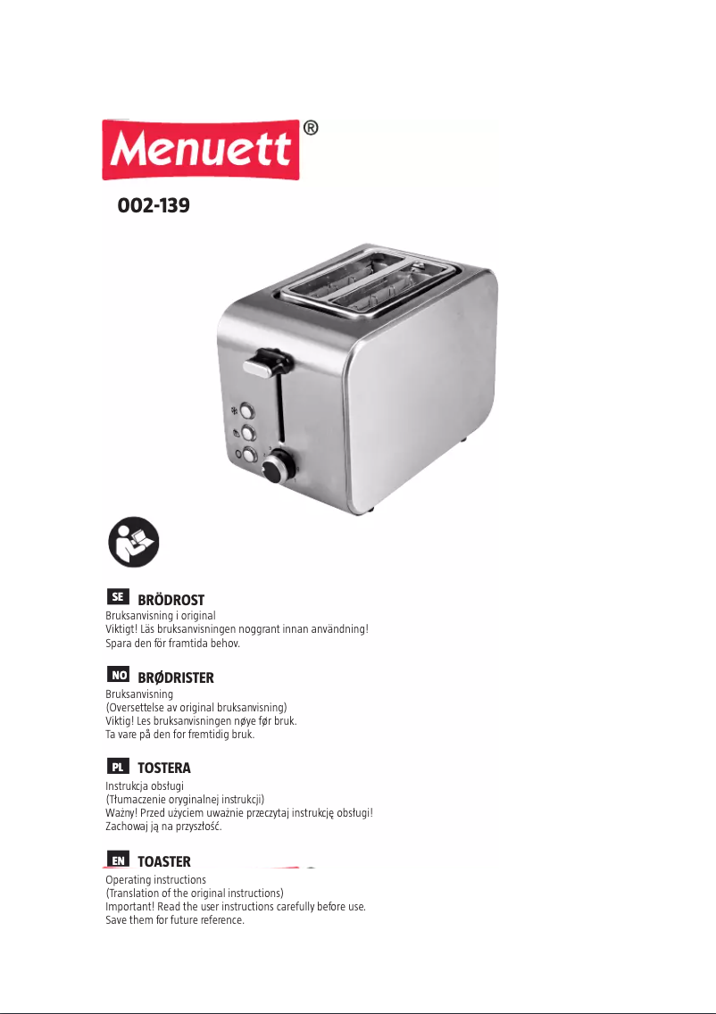 Page 1 de la notice Manuel utilisateur Menuett 002-139