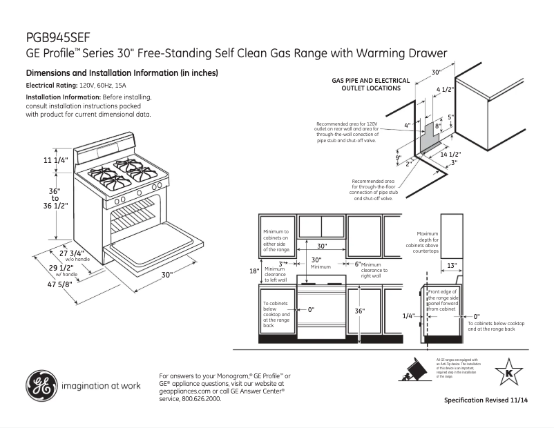 Page n°1 - Fiche technique GE Profile PGB945SEFSS